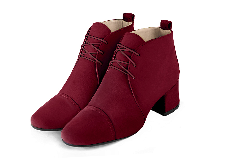 Burgundy red matching ankle boots and bag. Wiew of ankle boots - Florence KOOIJMAN